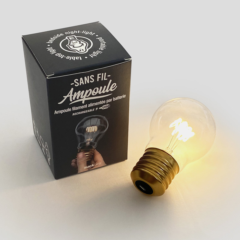 Suck UK | Bombilla inalámbrica | Bombilla USB alimentada por batería |  Lámpara LED Edison para dormitorio | Bombilla funciona con pilas | Bombilla  de